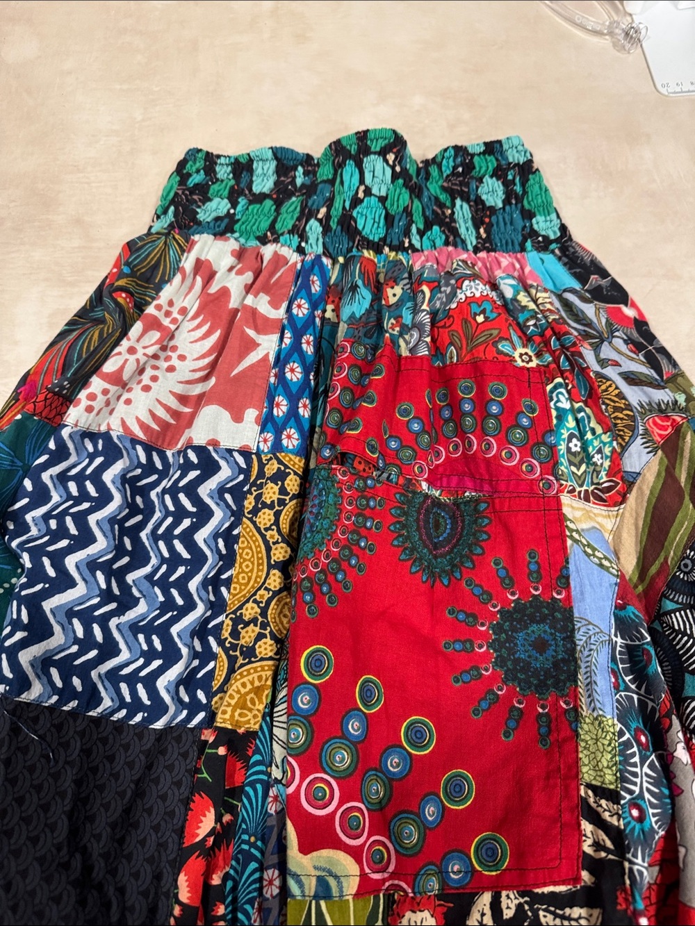 100% cotton Boho Patchwork Maxi Skirt - Multicolor with pockets - Picture 2 of 8